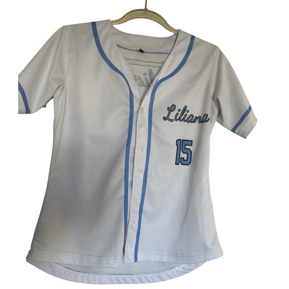 Unbranded‎ Baseball Jersey Junior M White Blue Customized